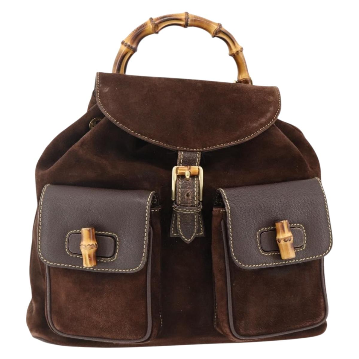 GUCCI Bamboo Backpack Leather Brown Gold 003 2058 0016 Auth BSZ111