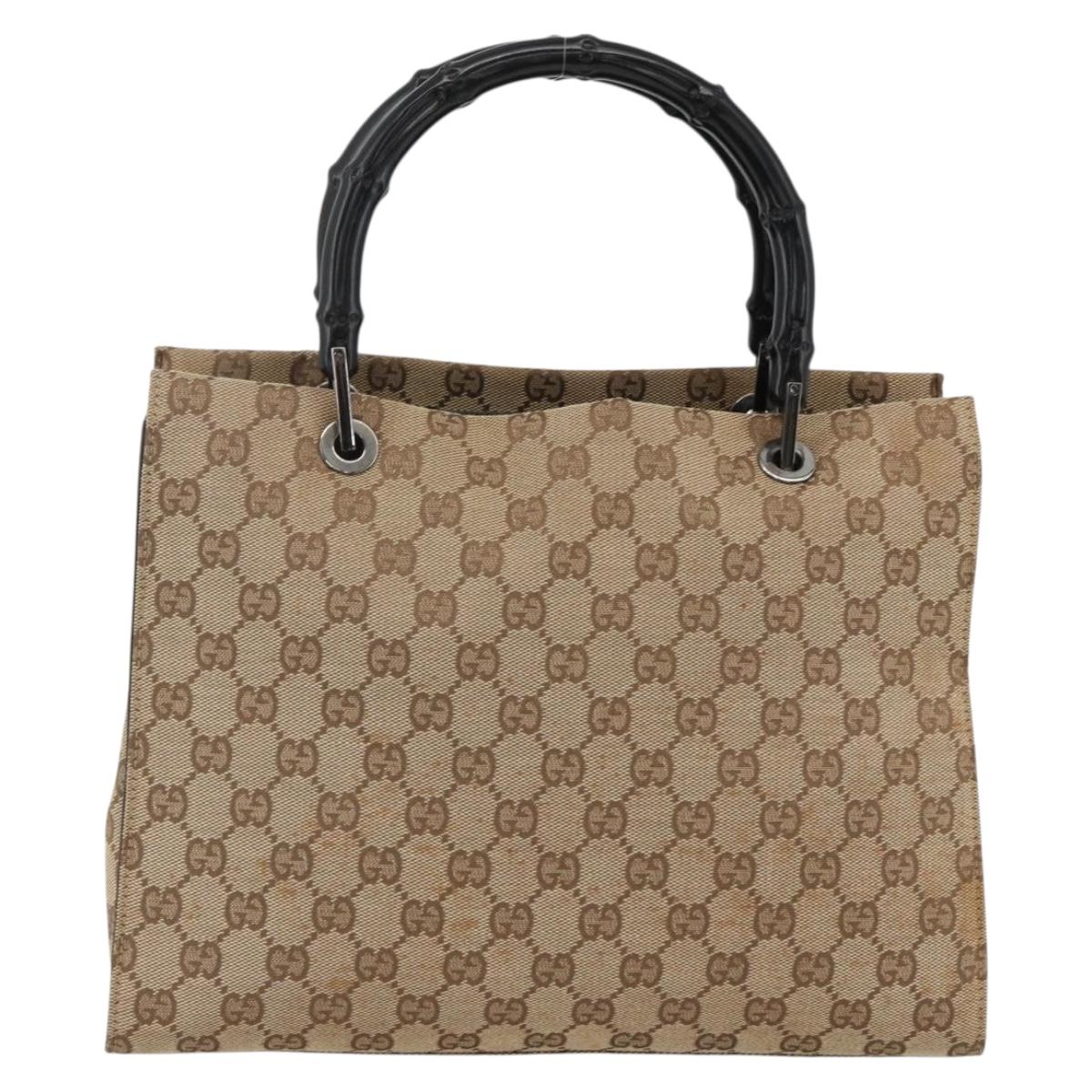 GUCCI GG Canvas Bamboo Hand Bag Nylon Beige Silver 002 1016 Auth BSZ113