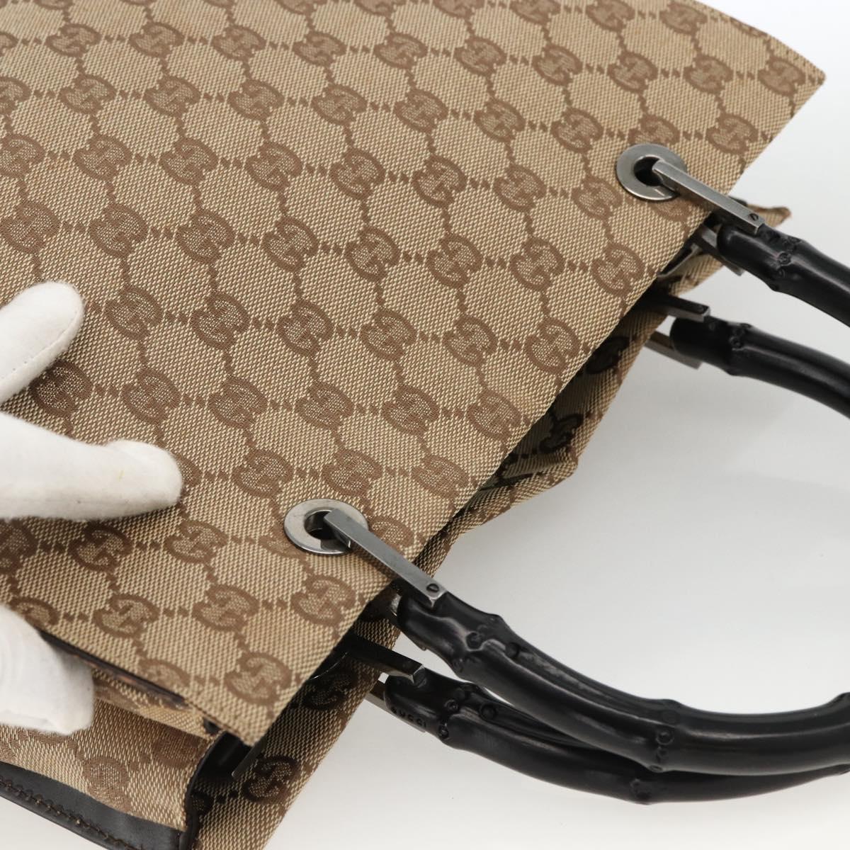 GUCCI GG Canvas Bamboo Hand Bag Nylon Beige Silver 002 1016 Auth BSZ113