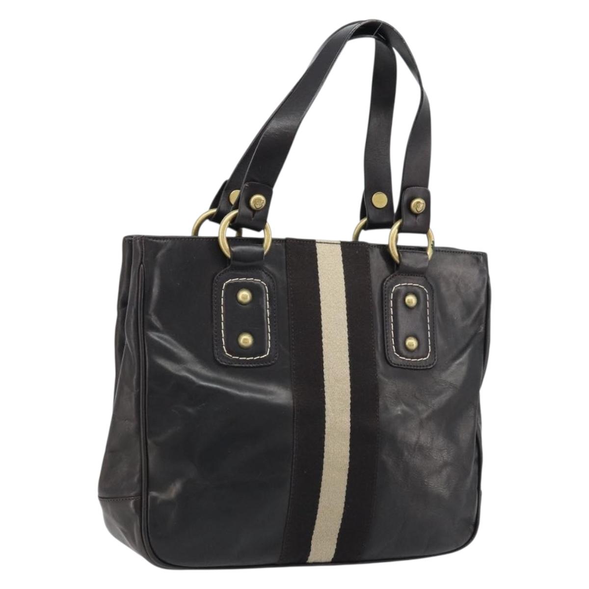 BALLY Hand Bag Leather Brown Gold Auth BSZ117