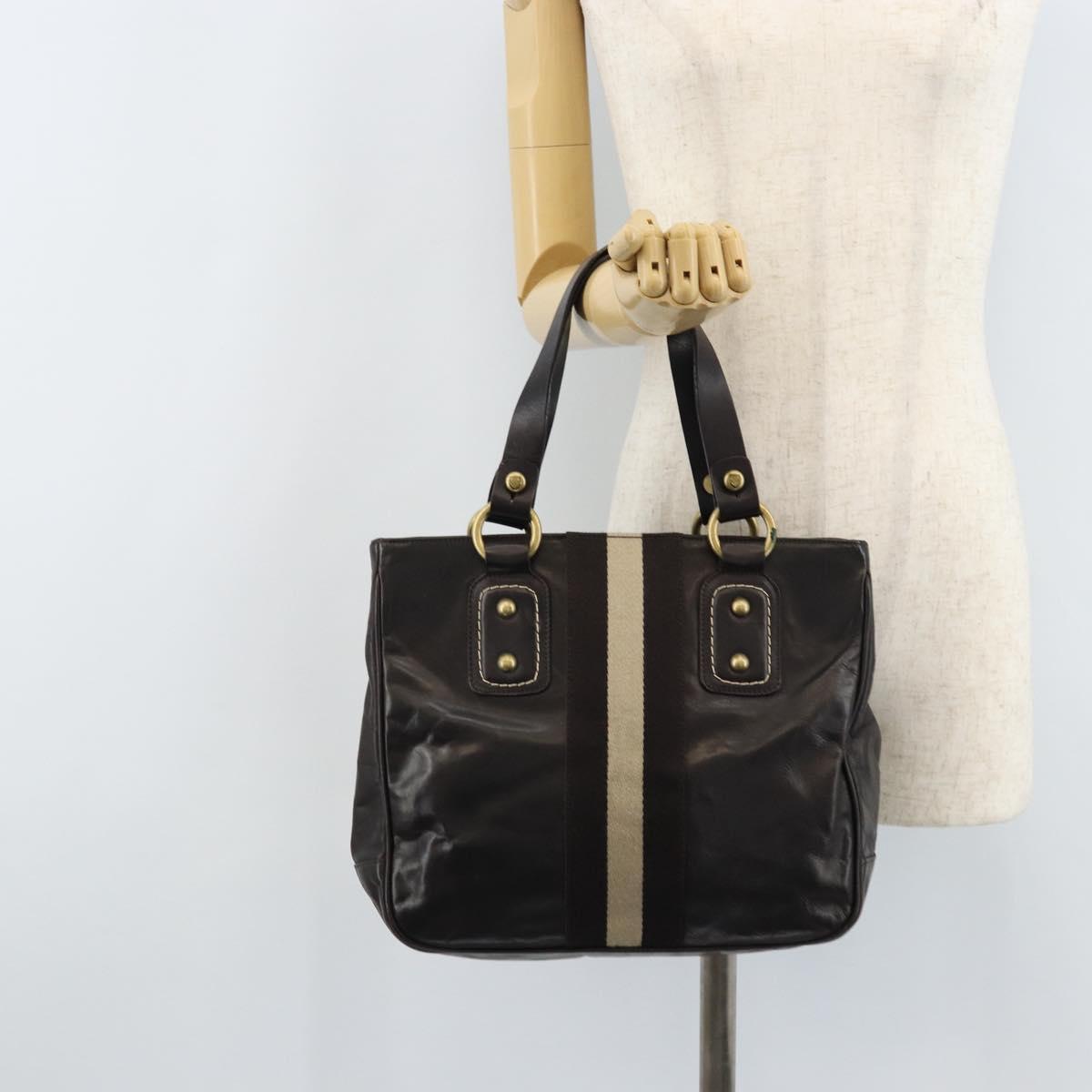 BALLY Hand Bag Leather Brown Gold Auth BSZ117