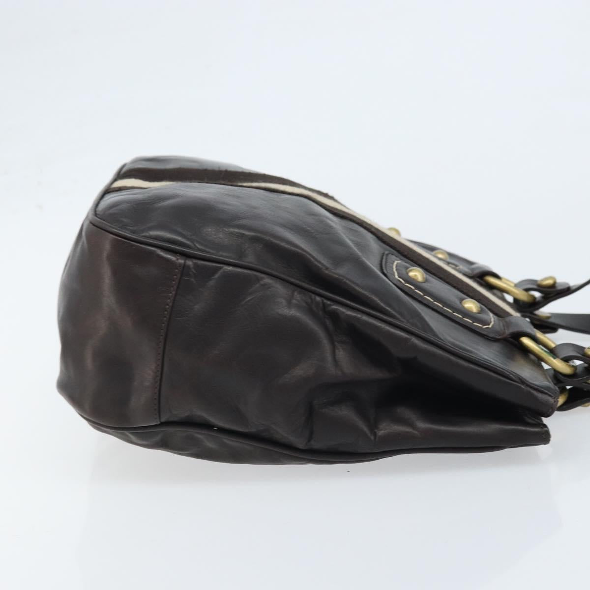 BALLY Hand Bag Leather Brown Gold Auth BSZ117