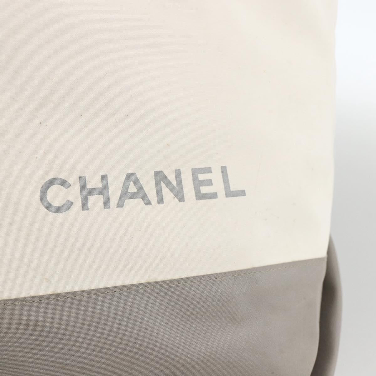CHANEL Tote Bag Nylon White Silver CC Auth BSZ118