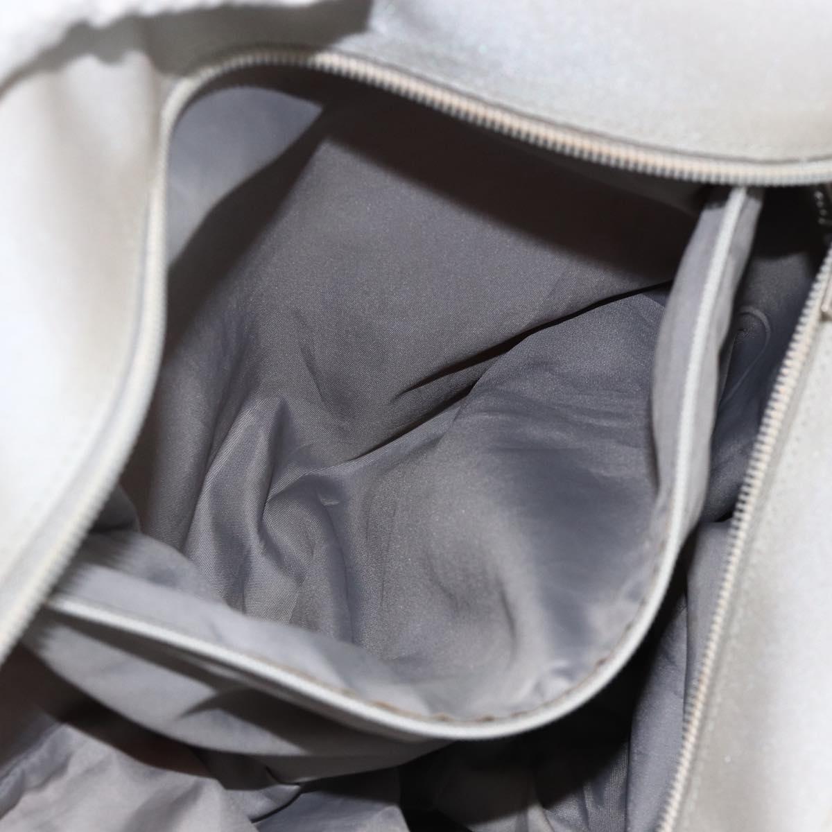 CHANEL Tote Bag Nylon White Silver CC Auth BSZ118