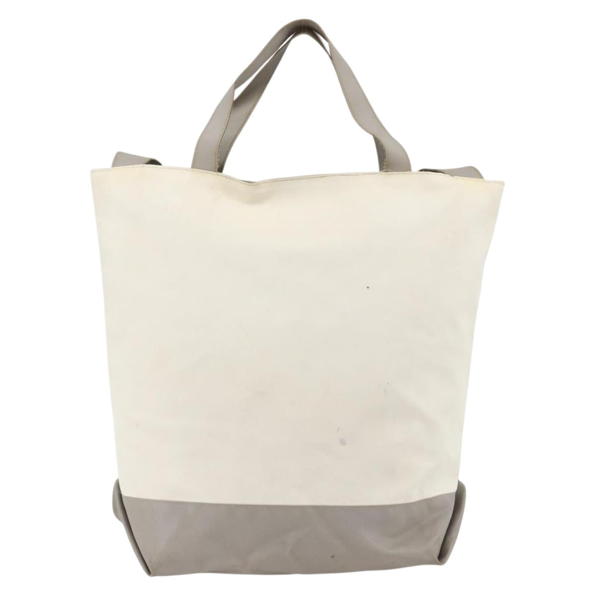 CHANEL Tote Bag Nylon White Silver CC Auth BSZ118
