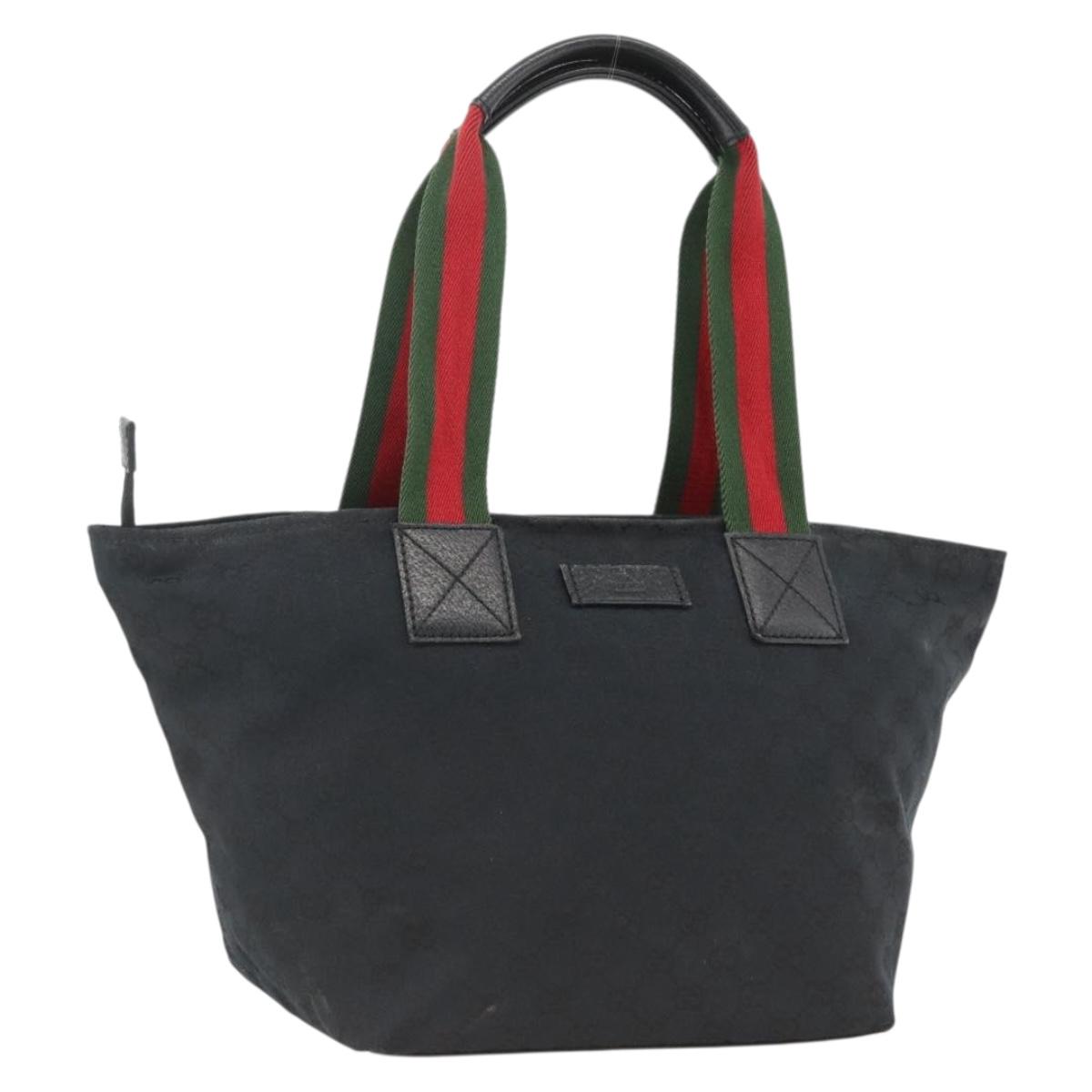 GUCCI GG Canvas Sherry Line Hand Bag Black 131230 Auth BSZ133