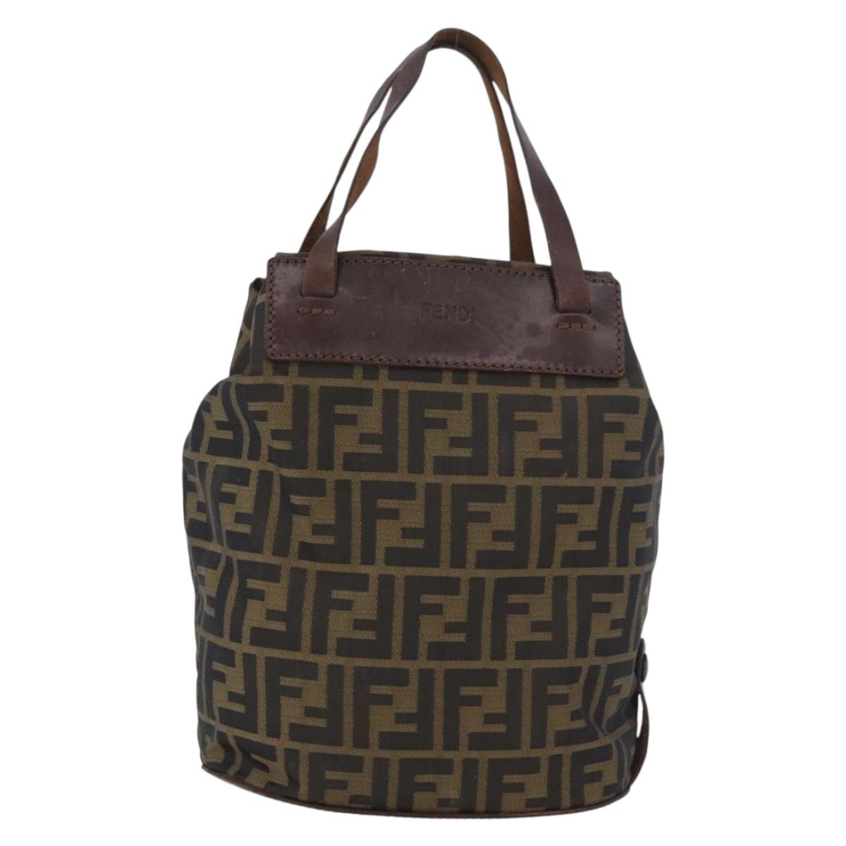 FENDI Zucca Canvas Hand Bag Black Brown Auth BSZ141
