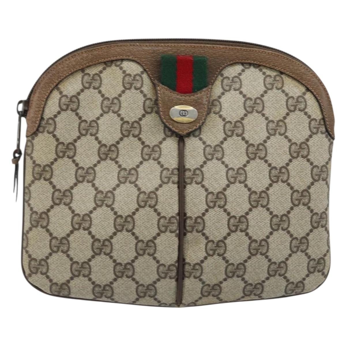 GUCCI GG Supreme Web Sherry Line Bag PVC Beige Gold 904 02 047 Auth BSZ142