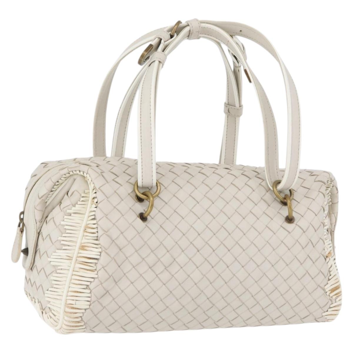BOTTEGA VENETA INTRECCIATO Hand Bag Leather White Gold Auth BSZ148V