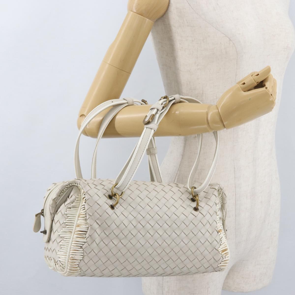 BOTTEGA VENETA INTRECCIATO Hand Bag Leather White Gold Auth BSZ148V