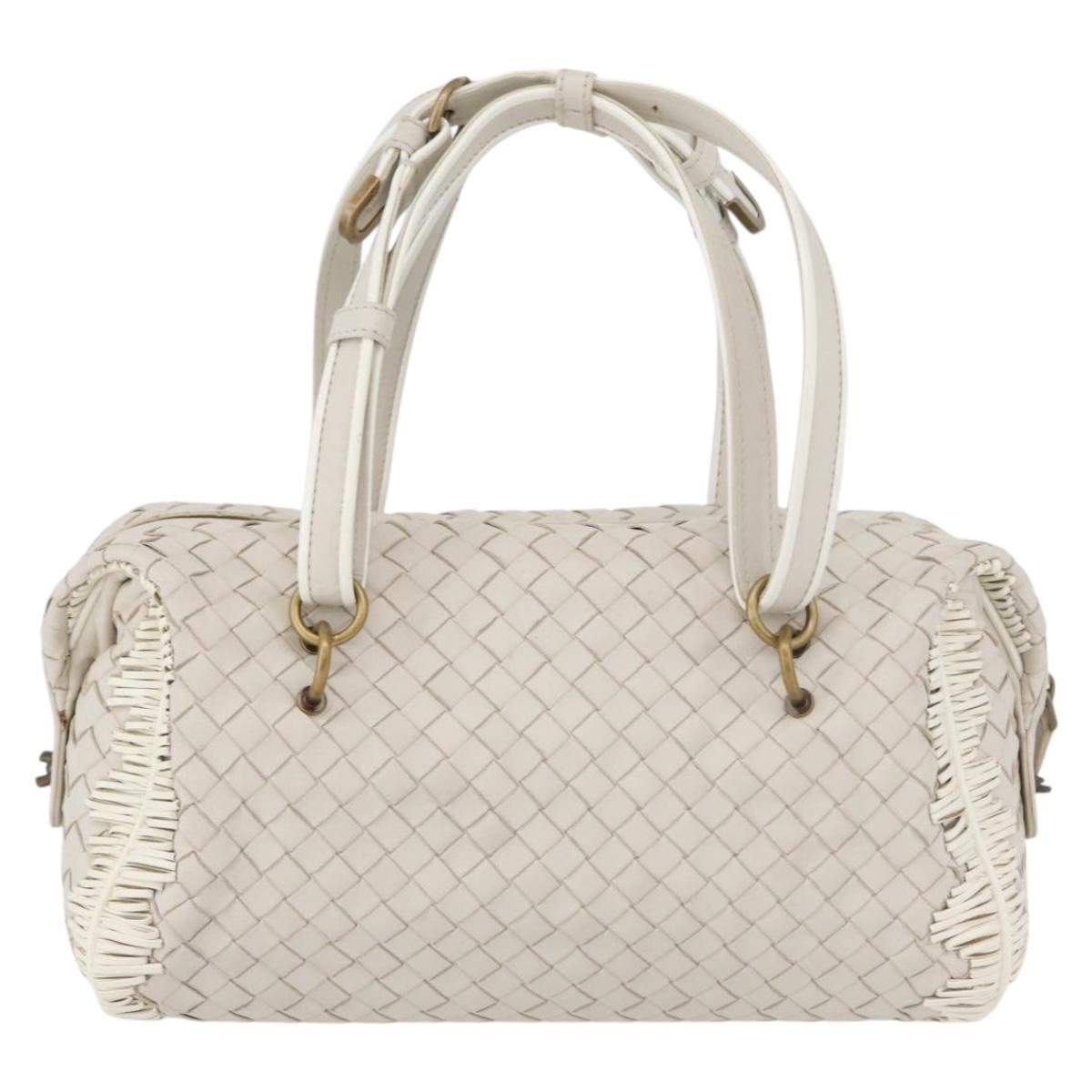 BOTTEGA VENETA INTRECCIATO Hand Bag Leather White Gold Auth BSZ148V