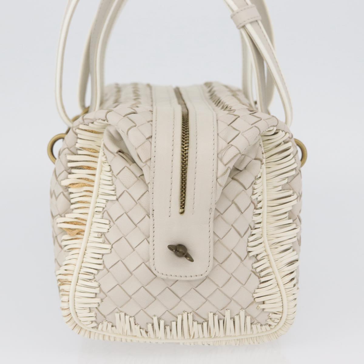 BOTTEGA VENETA INTRECCIATO Hand Bag Leather White Gold Auth BSZ148V