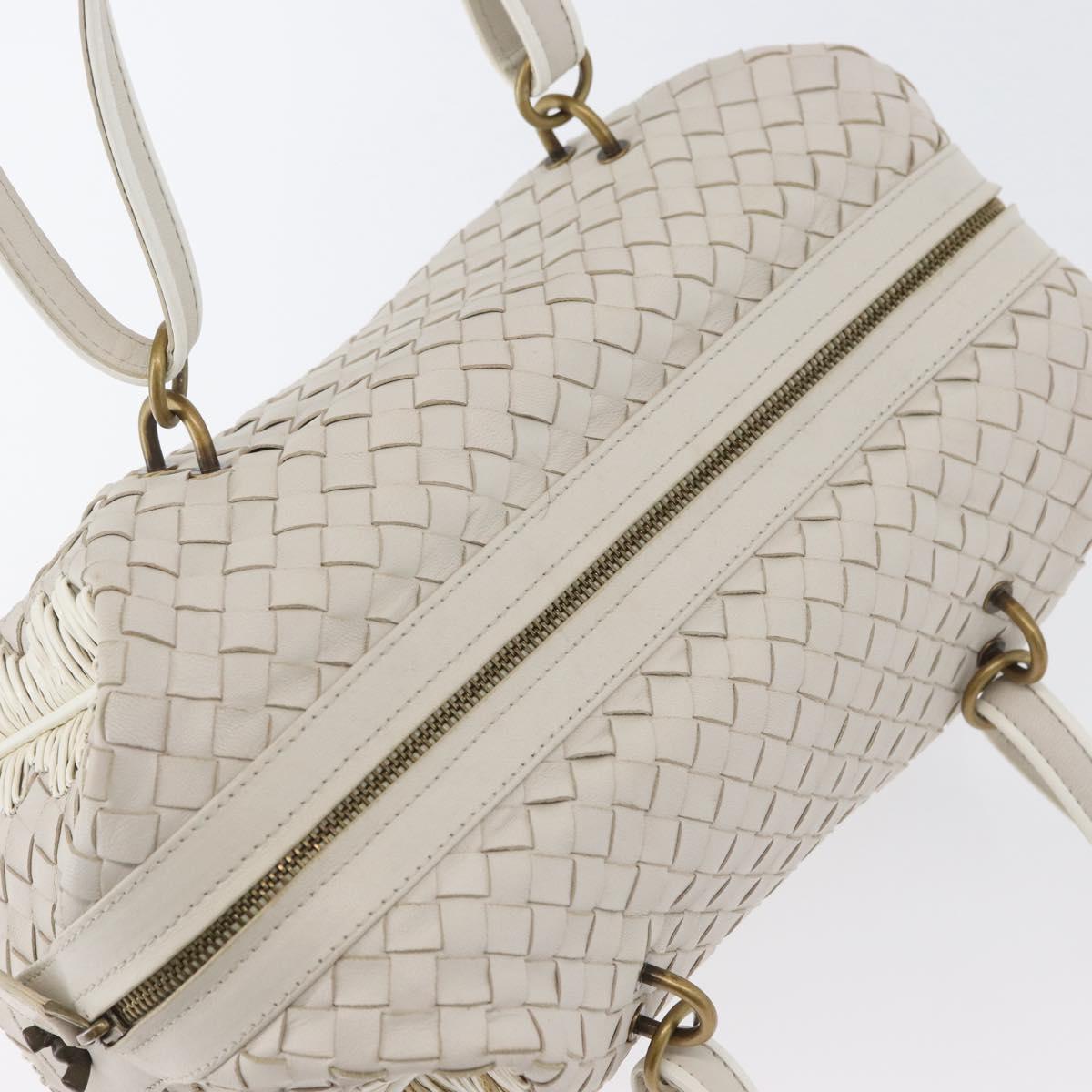 BOTTEGA VENETA INTRECCIATO Hand Bag Leather White Gold Auth BSZ148V