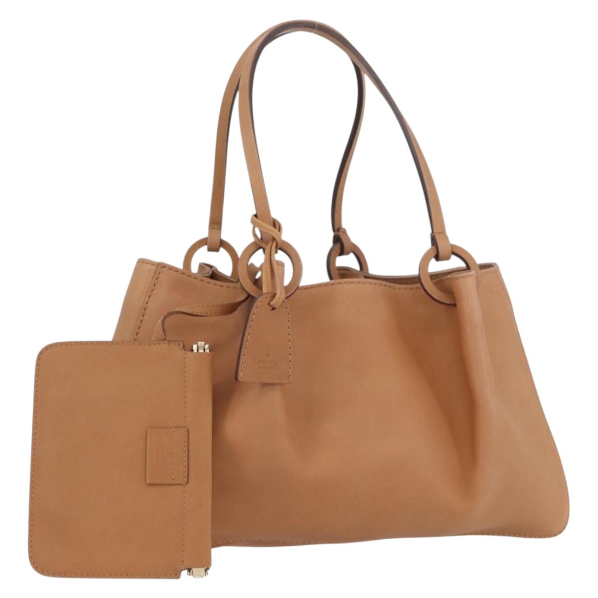 GUCCI Tote Bag Leather Beige 94898 Auth BSZ157