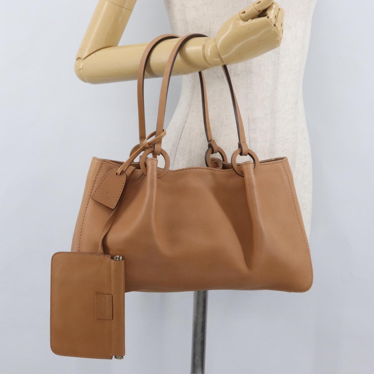 GUCCI Tote Bag Leather Beige 94898 Auth BSZ157