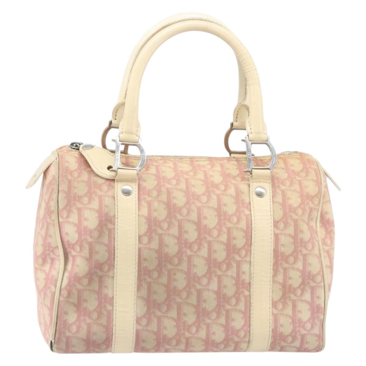 Christian Dior Trotter Canvas Hand Bag PVC Pink Silver Auth BSZ164