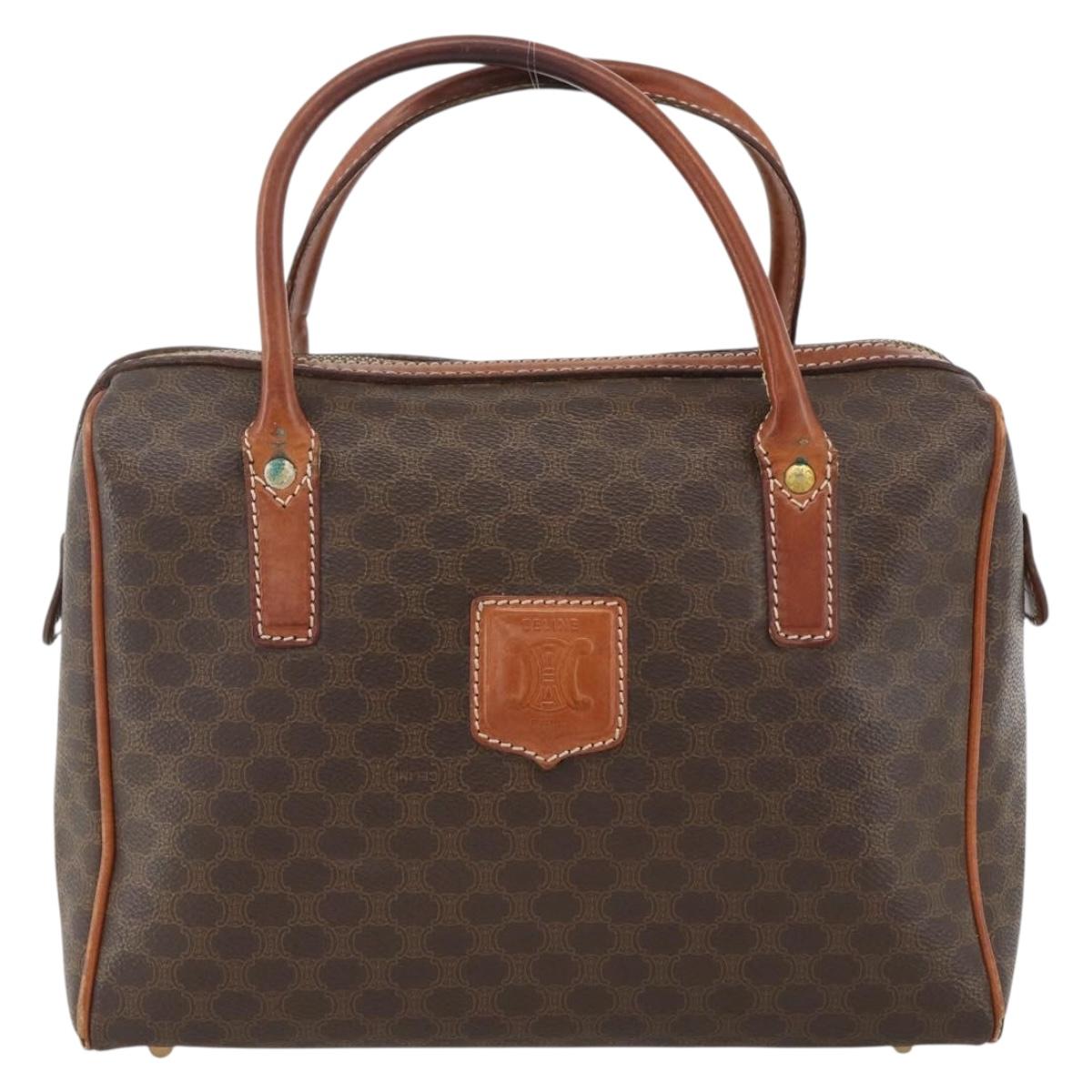 CELINE Macadam Canvas Hand Bag PVC Leather Brown Gold Auth BSZ166