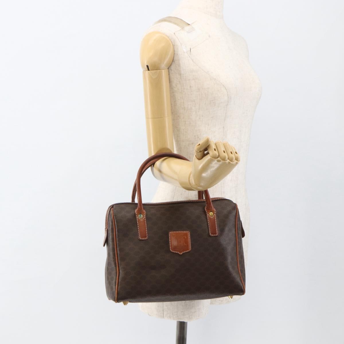 CELINE Macadam Canvas Hand Bag PVC Leather Brown Gold Auth BSZ166