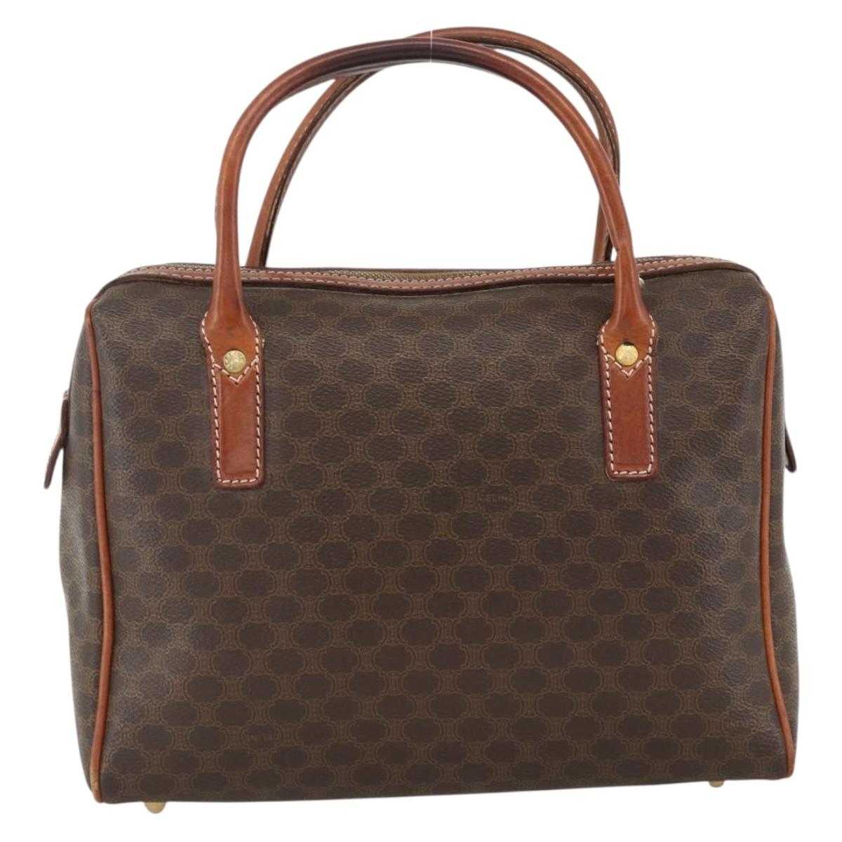 CELINE Macadam Canvas Hand Bag PVC Leather Brown Gold Auth BSZ166