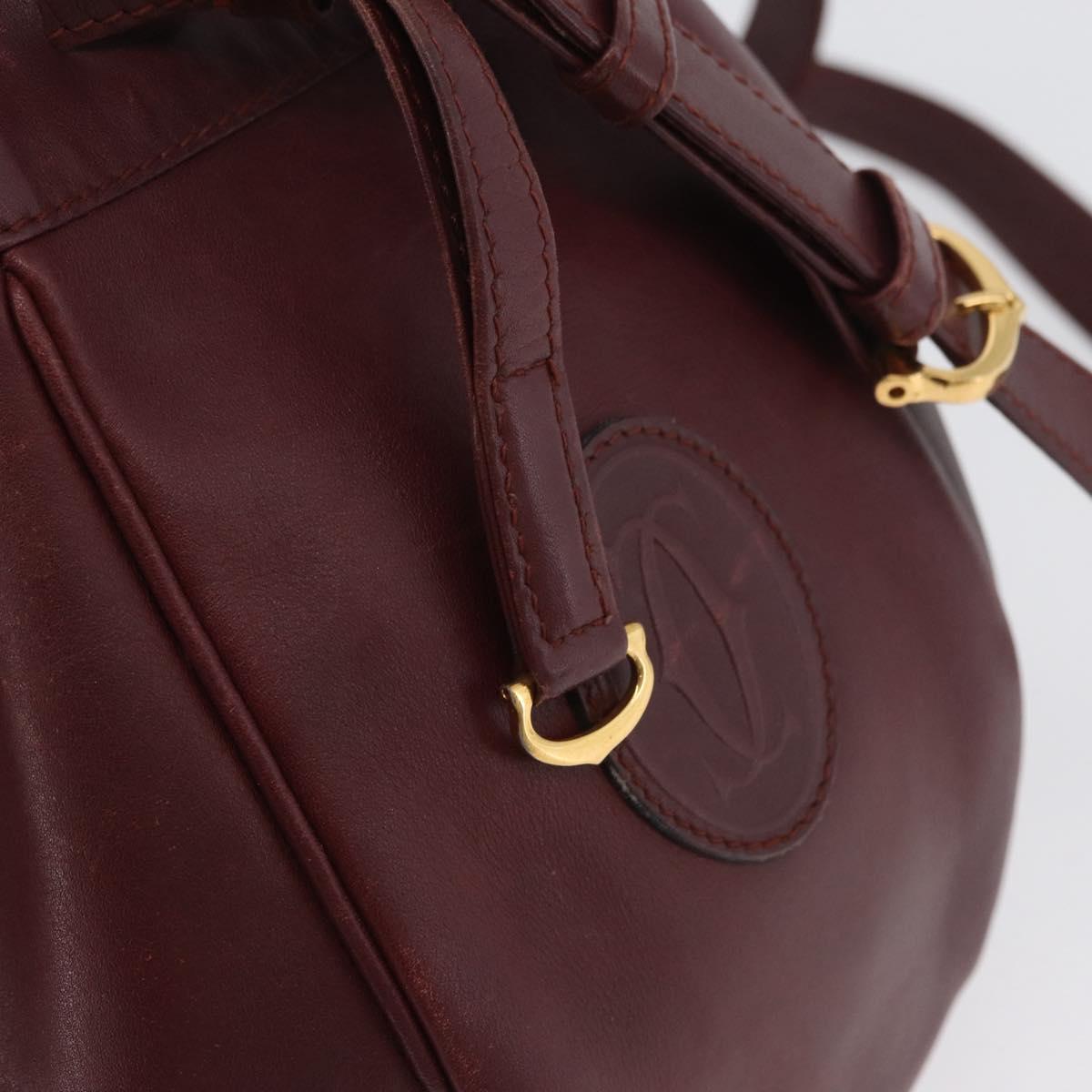 CARTIER Must Line Purse Shoulder Bag Leather Bordeaux Gold Auth BSZ168