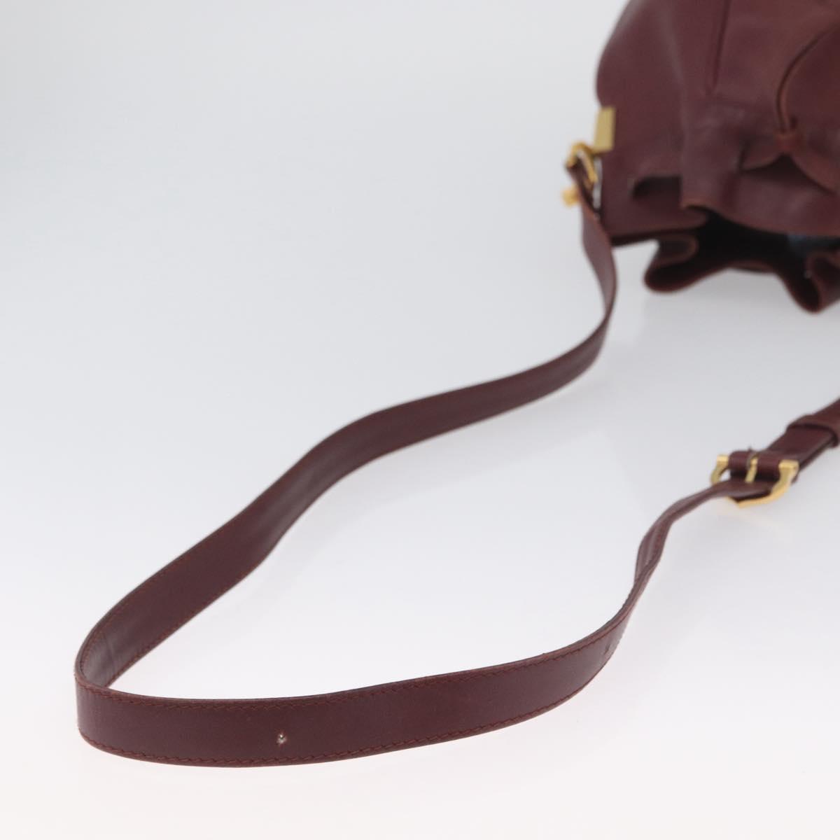 CARTIER Must Line Purse Shoulder Bag Leather Bordeaux Gold Auth BSZ168