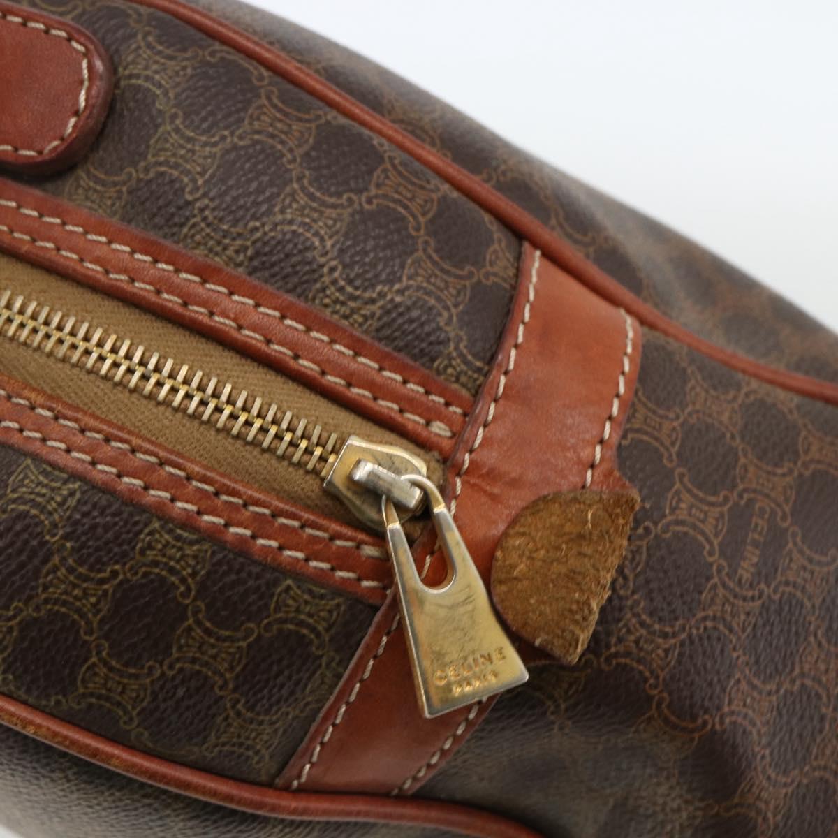 CELINE Macadam Canvas Hand Bag PVC Leather Brown Gold Auth BSZ169