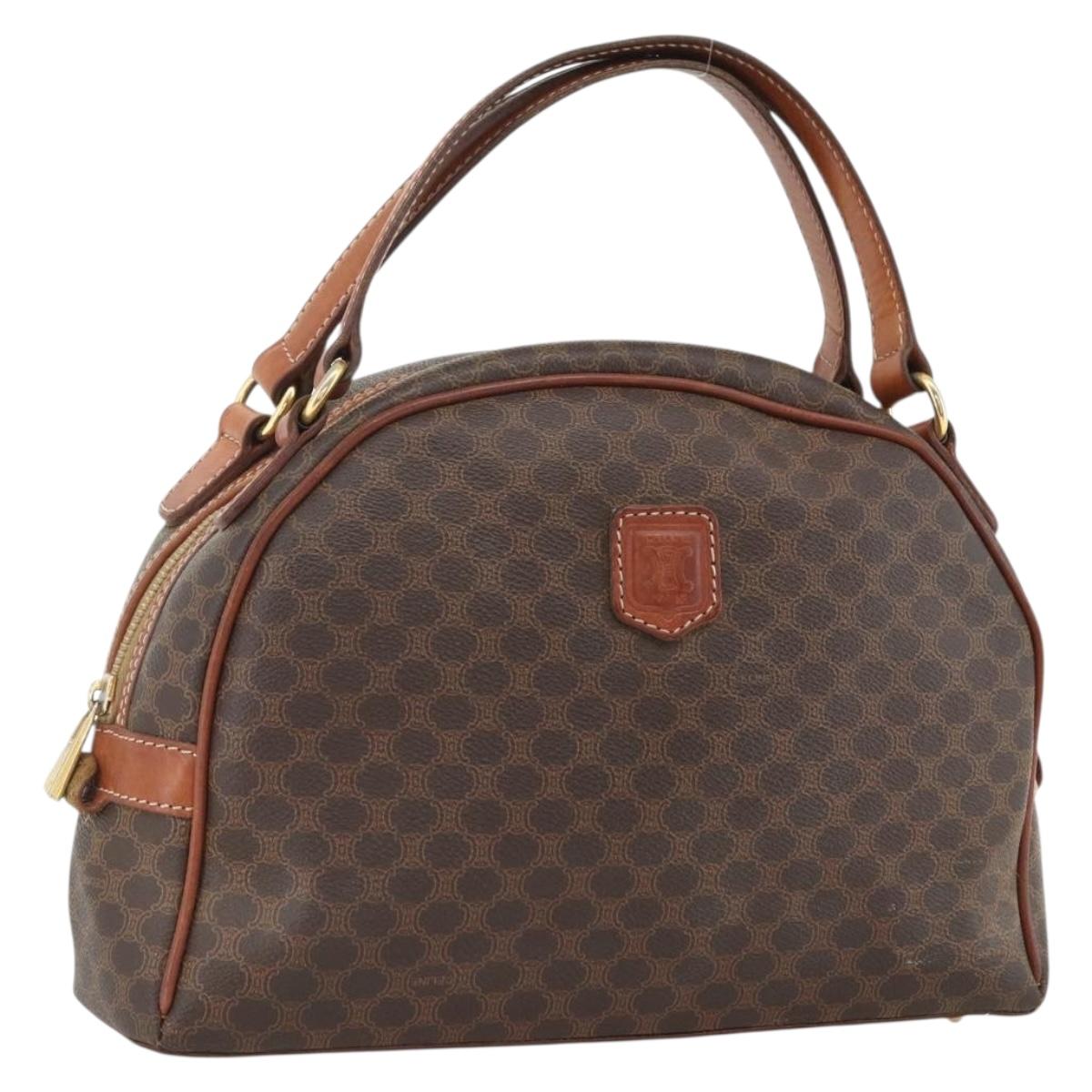 CELINE Macadam Canvas Hand Bag PVC Leather Brown Gold Auth BSZ169