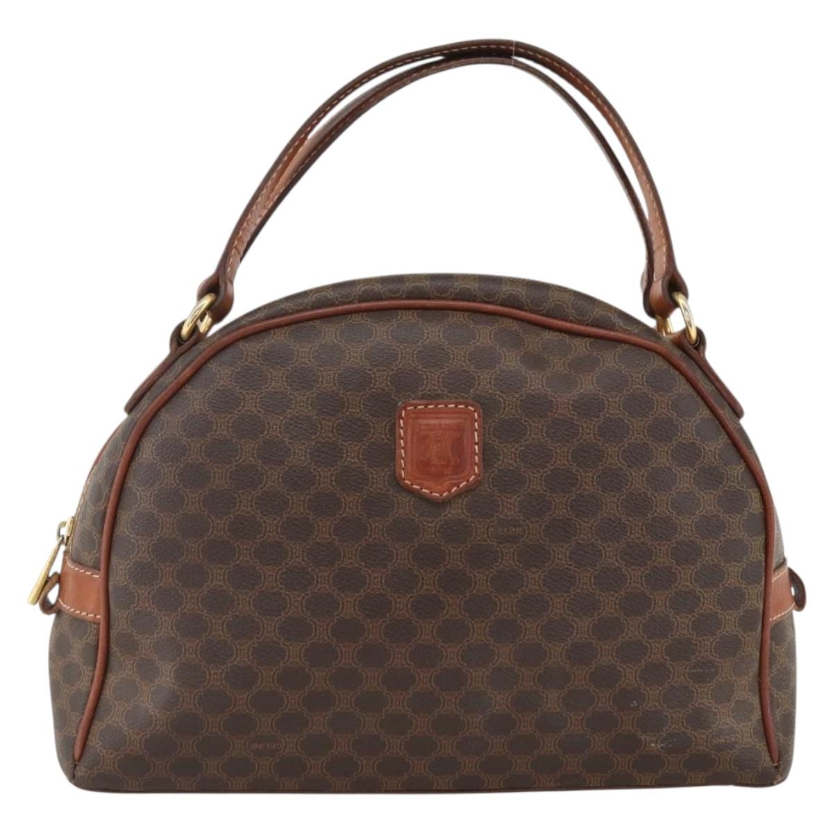 CELINE Macadam Canvas Hand Bag PVC Leather Brown Gold Auth BSZ169