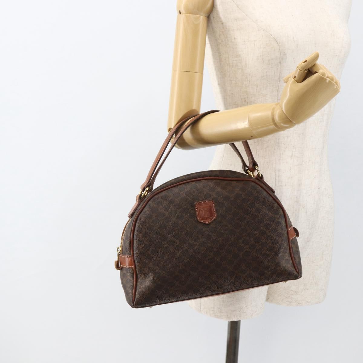 CELINE Macadam Canvas Hand Bag PVC Leather Brown Gold Auth BSZ169