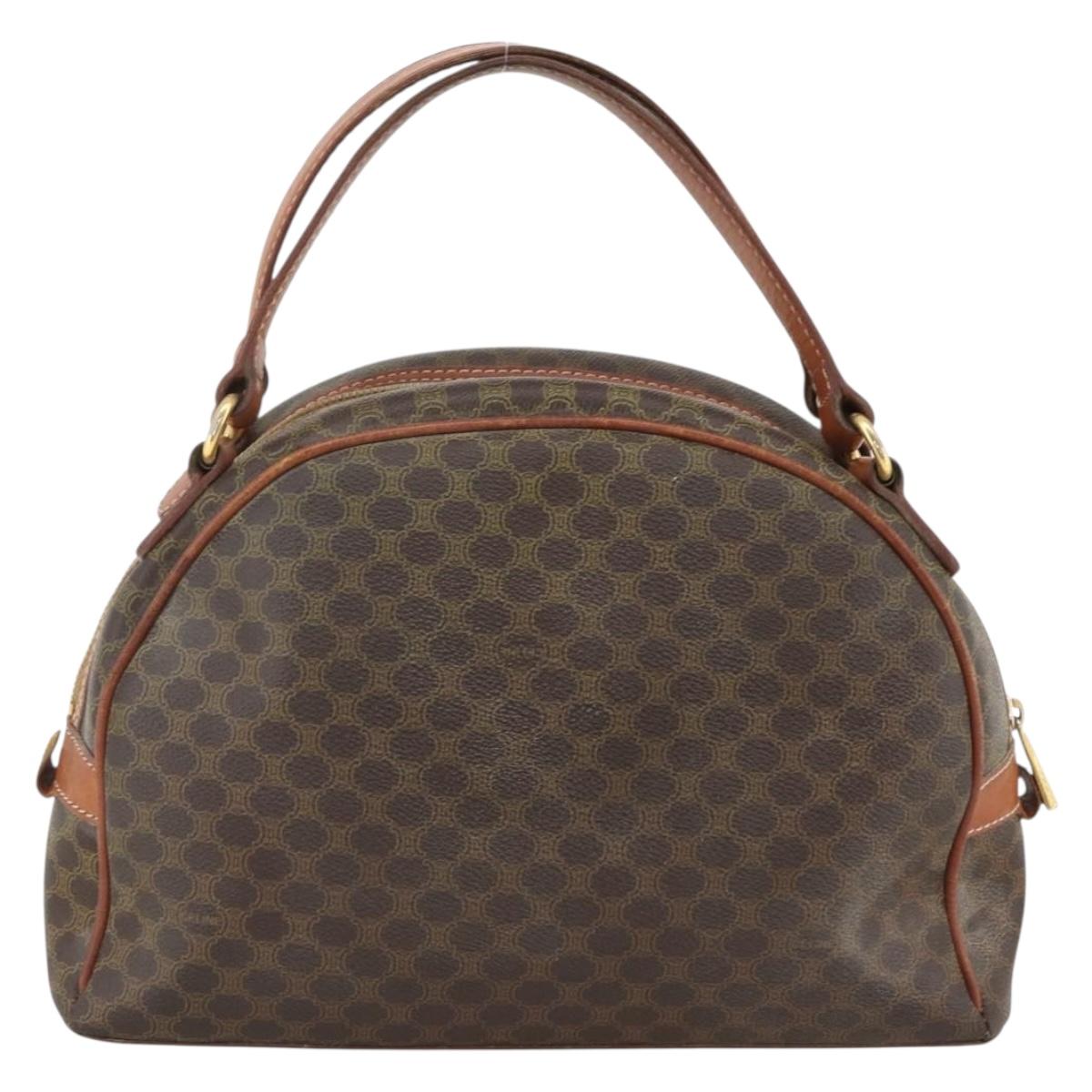 CELINE Macadam Canvas Hand Bag PVC Leather Brown Gold Auth BSZ169