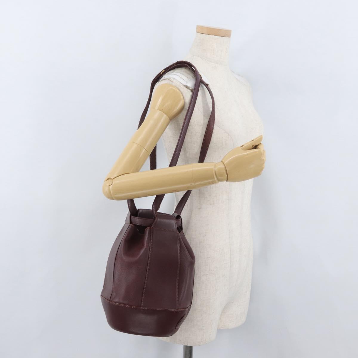 CARTIER Must Line Purse Shoulder Bag Leather Bordeaux Gold Auth BSZ170