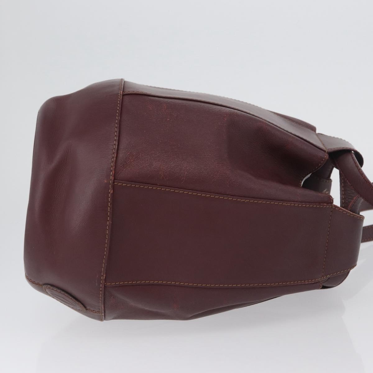 CARTIER Must Line Purse Shoulder Bag Leather Bordeaux Gold Auth BSZ170