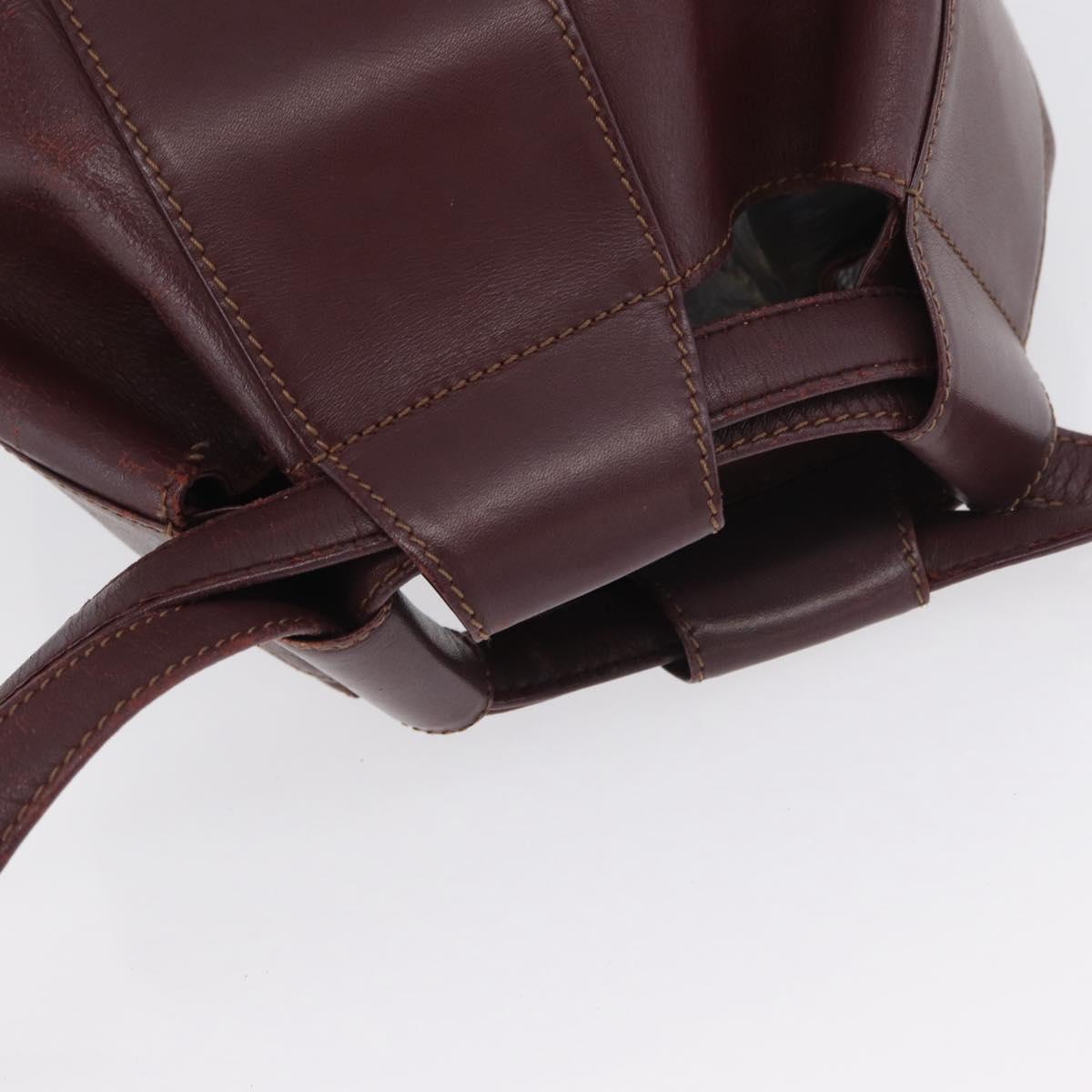 CARTIER Must Line Purse Shoulder Bag Leather Bordeaux Gold Auth BSZ170