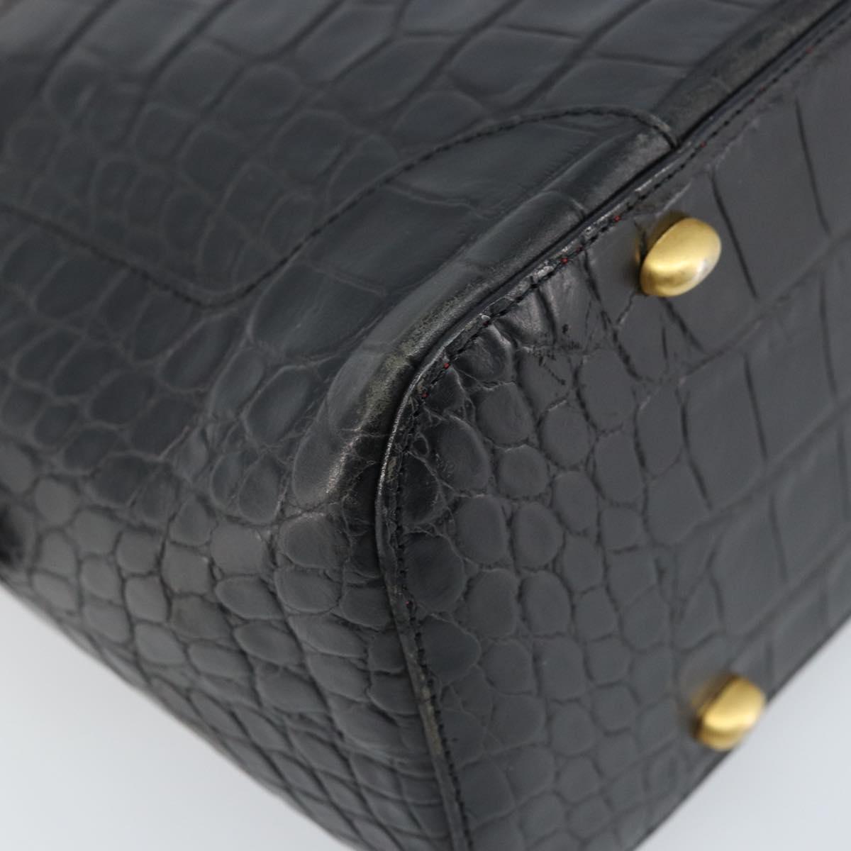 CELINE Hand Bag Embossed leather Black Gold Auth BSZ171