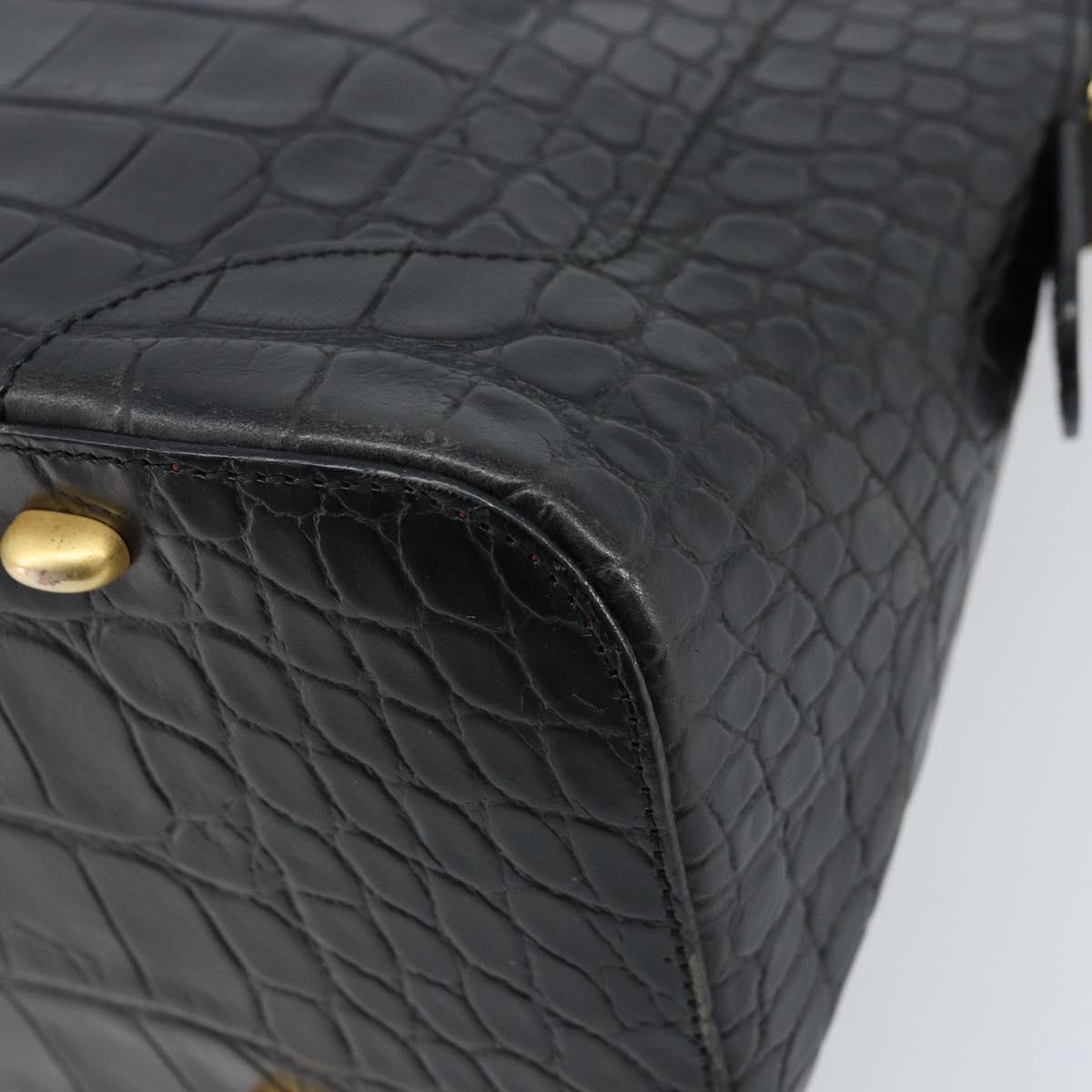CELINE Hand Bag Embossed leather Black Gold Auth BSZ171