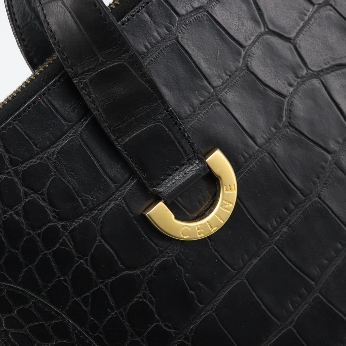 CELINE Hand Bag Embossed leather Black Gold Auth BSZ171