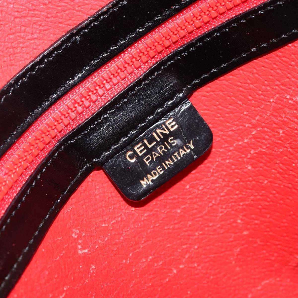 CELINE Hand Bag Embossed leather Black Gold Auth BSZ171