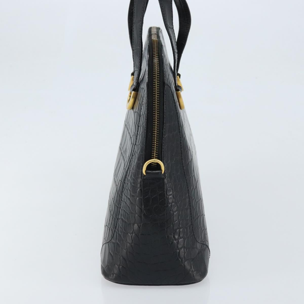 CELINE Hand Bag Embossed leather Black Gold Auth BSZ171