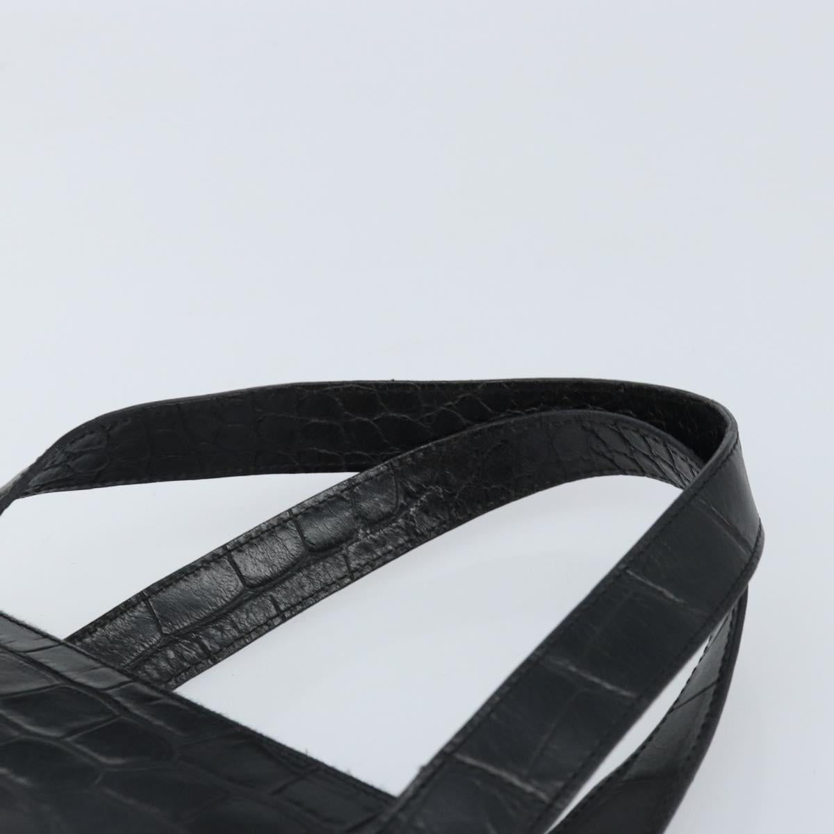 CELINE Hand Bag Embossed leather Black Gold Auth BSZ171