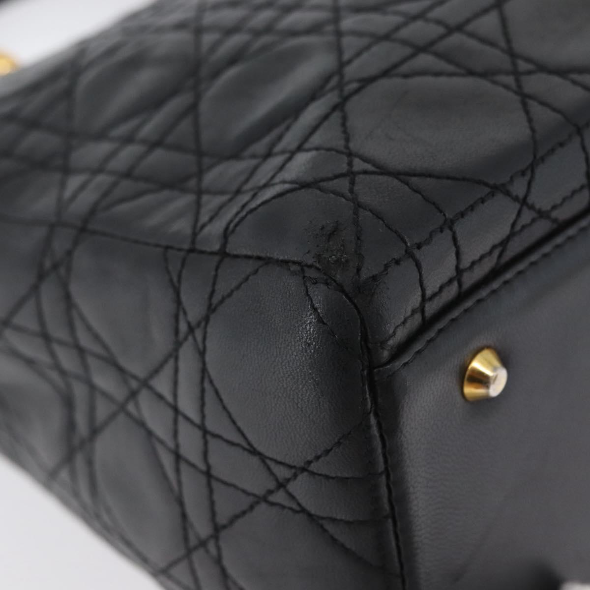 Christian Dior Lady Dior Canage Hand Bag Lamb Skin Black Gold Auth BSZ177SAV