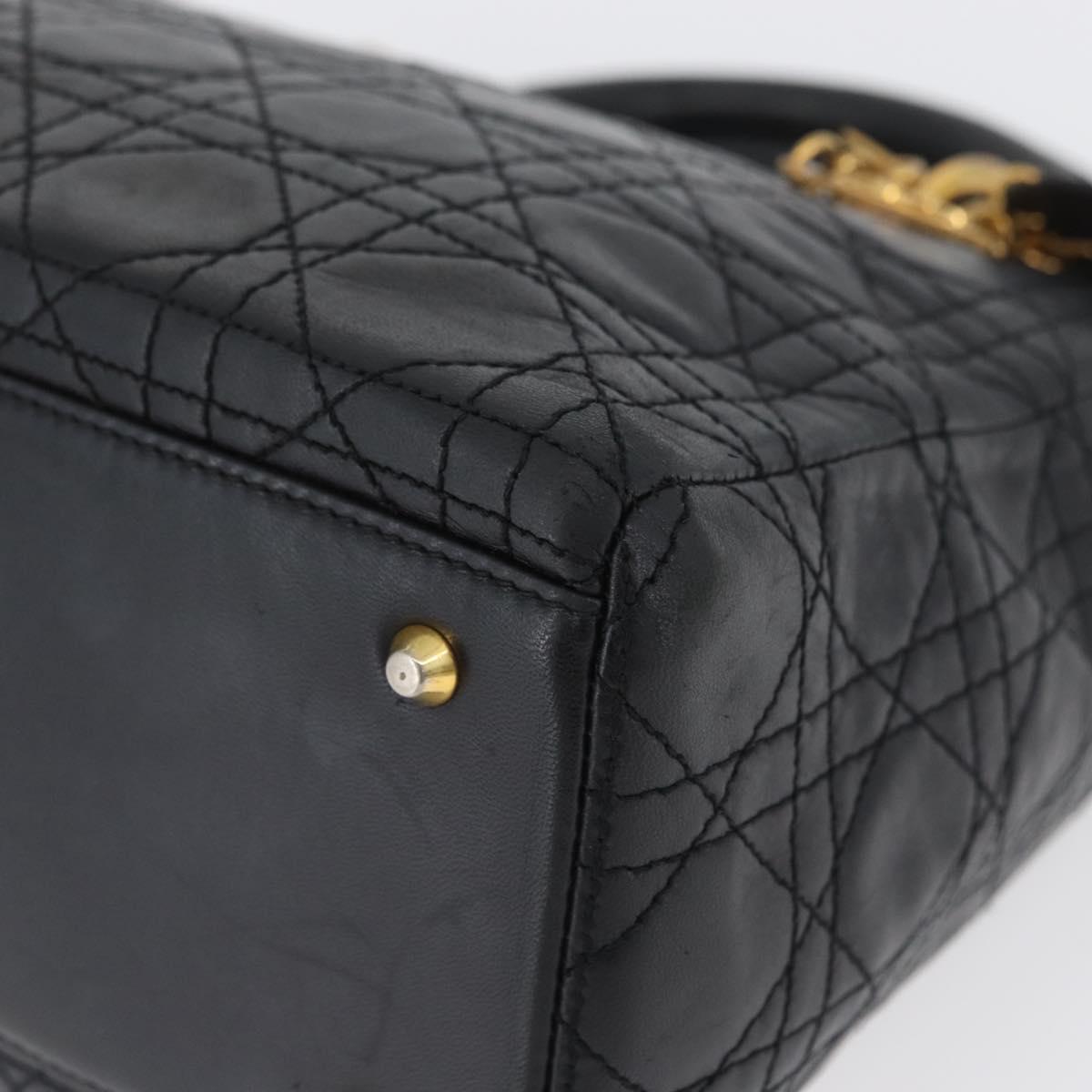 Christian Dior Lady Dior Canage Hand Bag Lamb Skin Black Gold Auth BSZ177SAV
