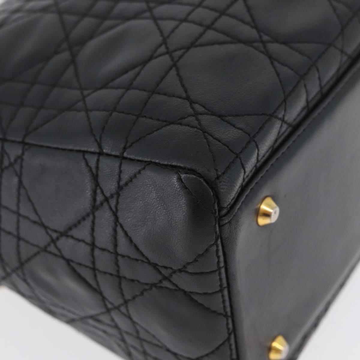 Christian Dior Lady Dior Canage Hand Bag Lamb Skin Black Gold Auth BSZ177SAV