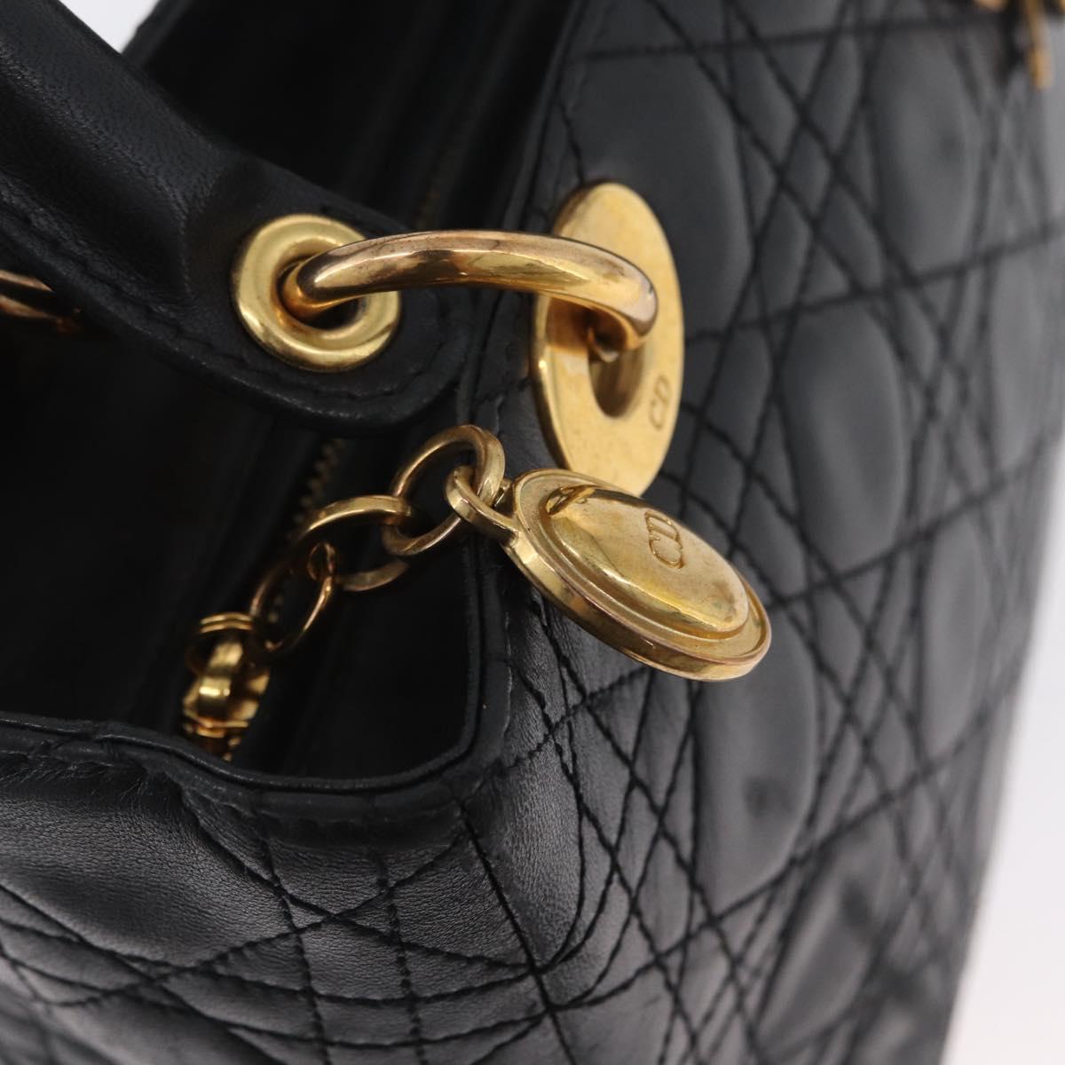 Christian Dior Lady Dior Canage Hand Bag Lamb Skin Black Gold Auth BSZ177SAV