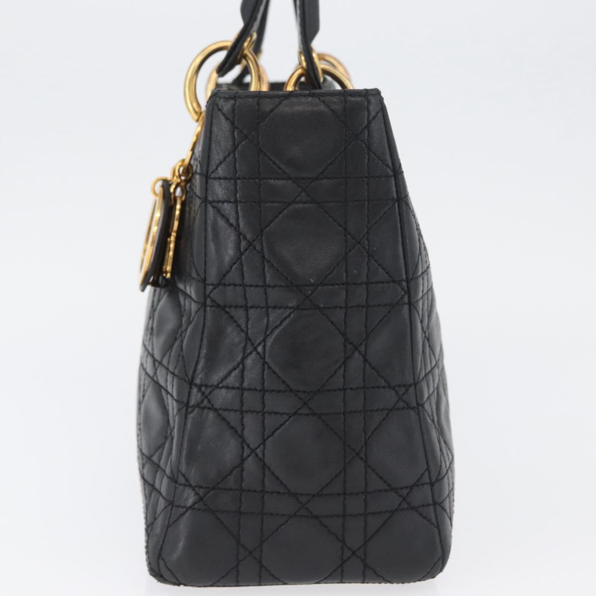 Christian Dior Lady Dior Canage Hand Bag Lamb Skin Black Gold Auth BSZ177SAV