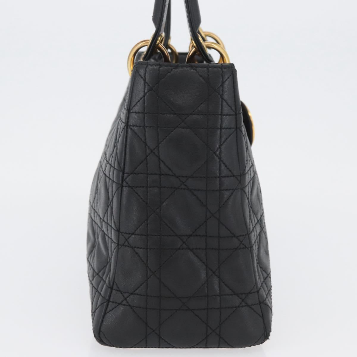 Christian Dior Lady Dior Canage Hand Bag Lamb Skin Black Gold Auth BSZ177SAV