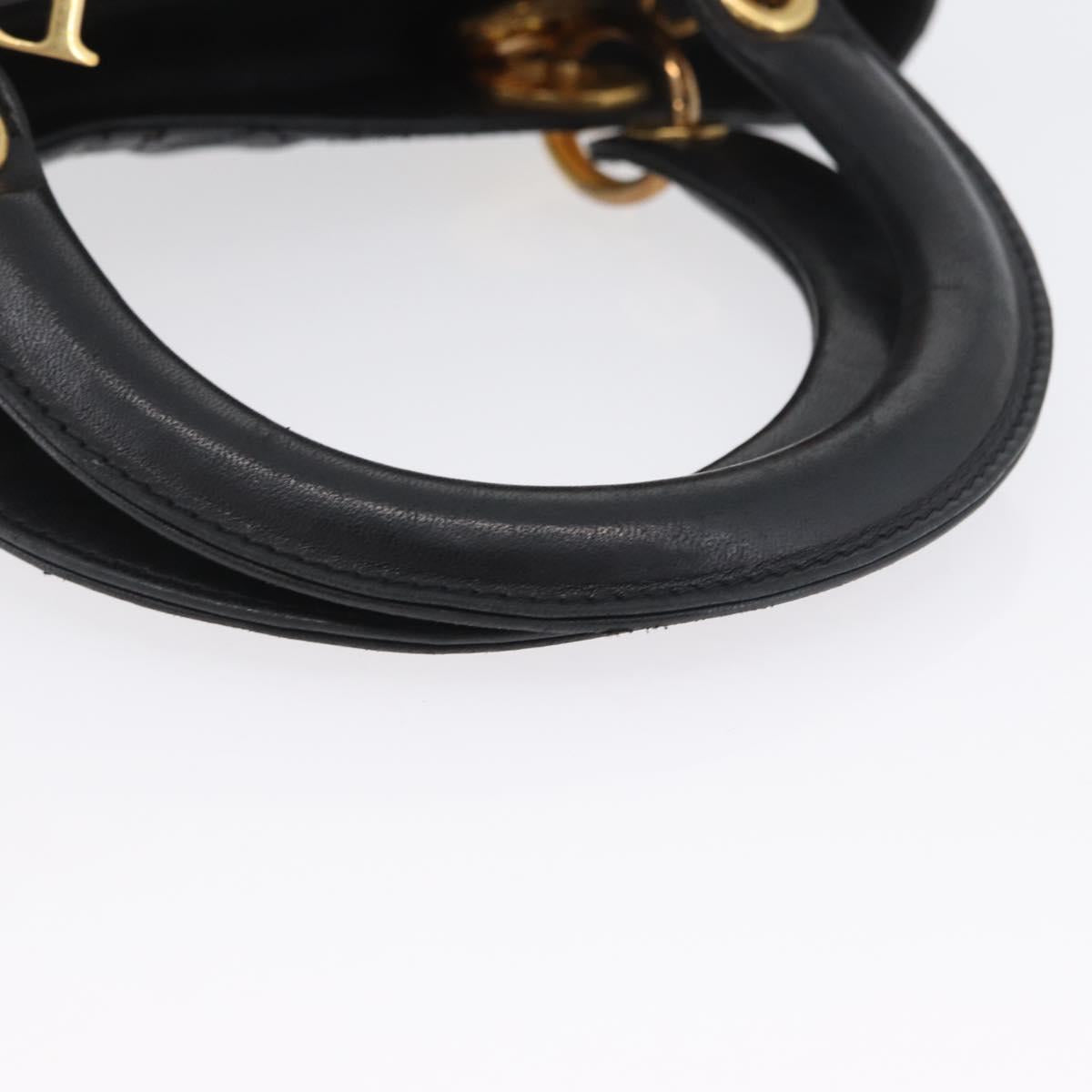 Christian Dior Lady Dior Canage Hand Bag Lamb Skin Black Gold Auth BSZ177SAV