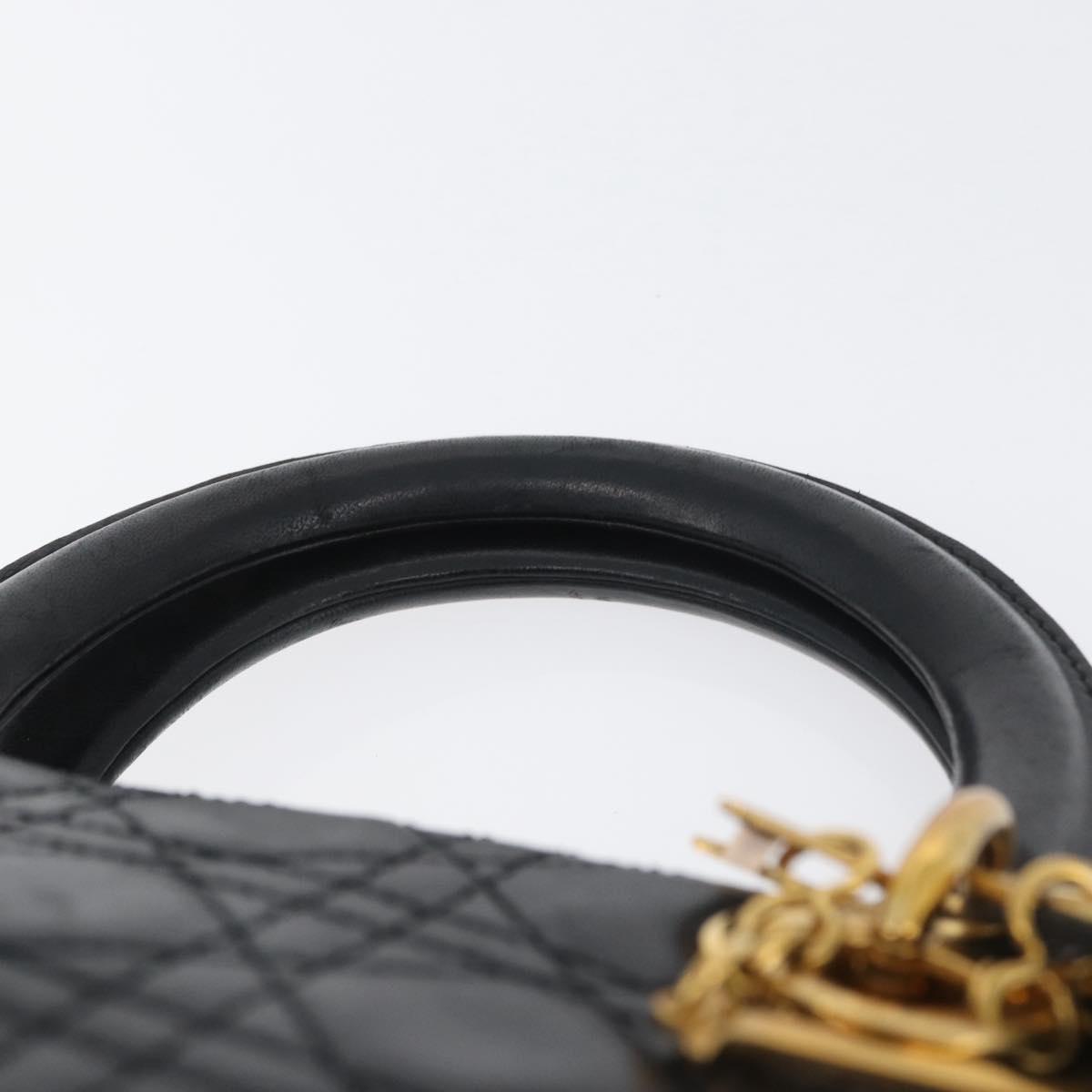 Christian Dior Lady Dior Canage Hand Bag Lamb Skin Black Gold Auth BSZ177SAV