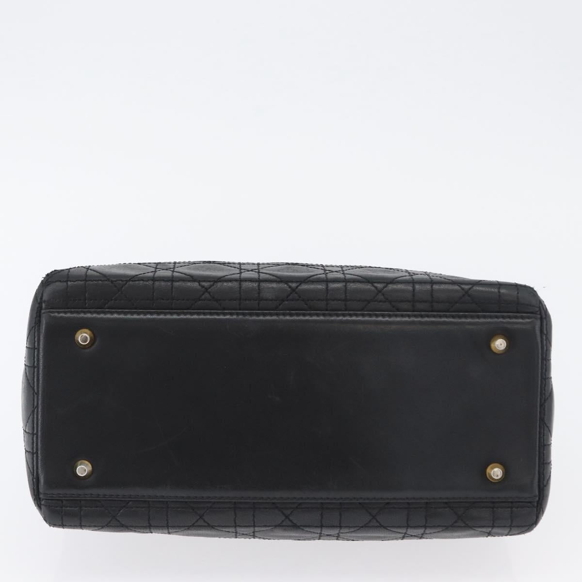 Christian Dior Lady Dior Canage Hand Bag Lamb Skin Black Gold Auth BSZ177SAV