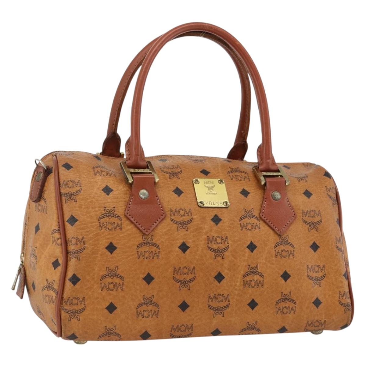 MCM Vicetos Logogram Hand Bag PVC Leather Brown Gold Auth BSZ179