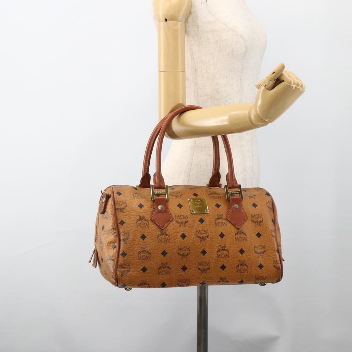 MCM Vicetos Logogram Hand Bag PVC Leather Brown Gold Auth BSZ179